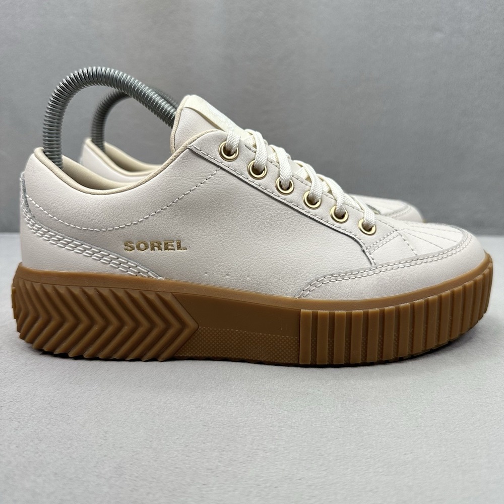 Sorel Ona Ave Womens Size 7.5 Shoes T-Toe Cream Leather Lace-Up Platform Sneaker